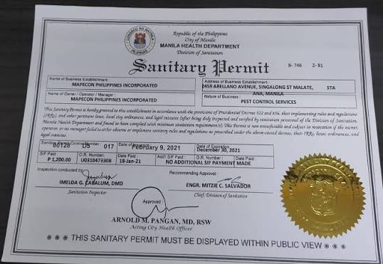 Certified Health & Sanitation Permit